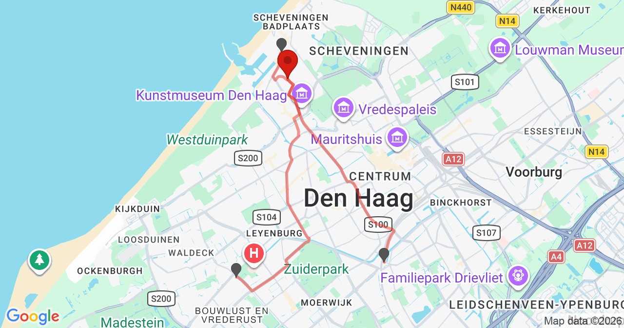 Kaart van het incident in 's-Gravenhage met berekende routes vanaf gealarmeerde posten