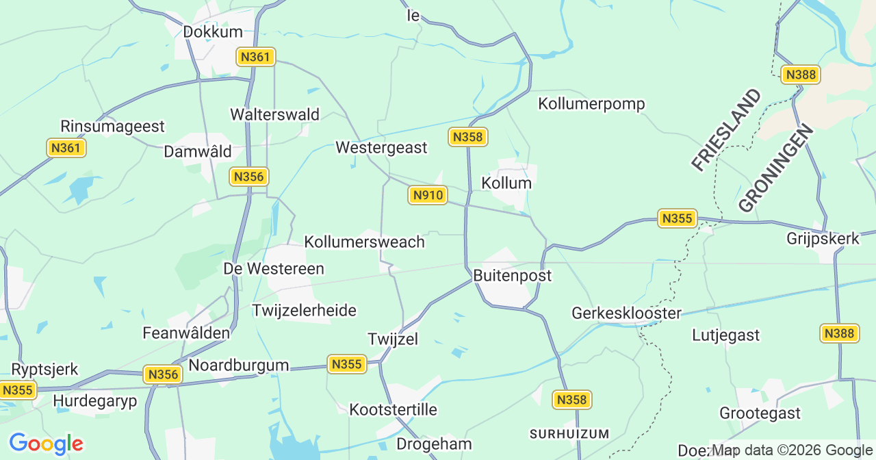 Kaart van het incident in Feankleaster met berekende routes vanaf gealarmeerde posten