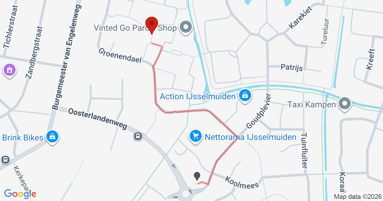Kaart van het incident in IJsselmuiden met berekende routes vanaf gealarmeerde posten