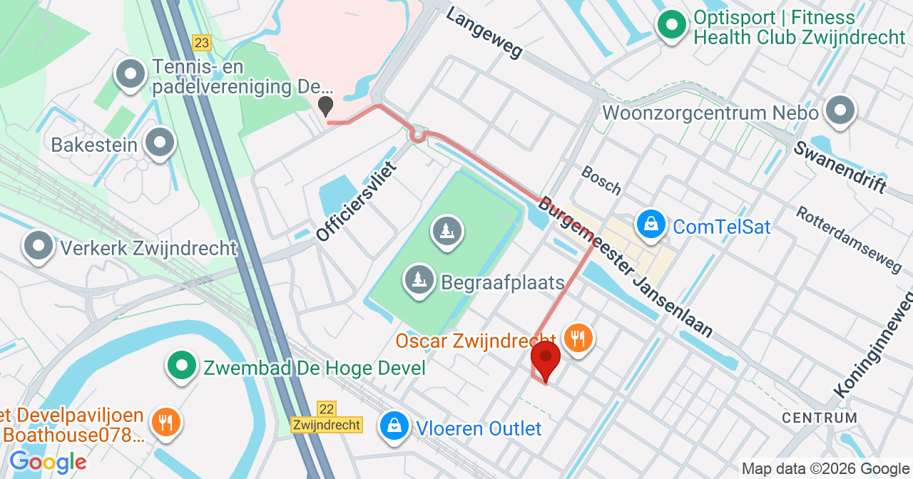 Kaart van het incident in Zwijndrecht met berekende routes vanaf gealarmeerde posten