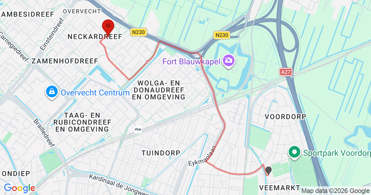 Kaart van het incident in Utrecht met berekende routes vanaf gealarmeerde posten