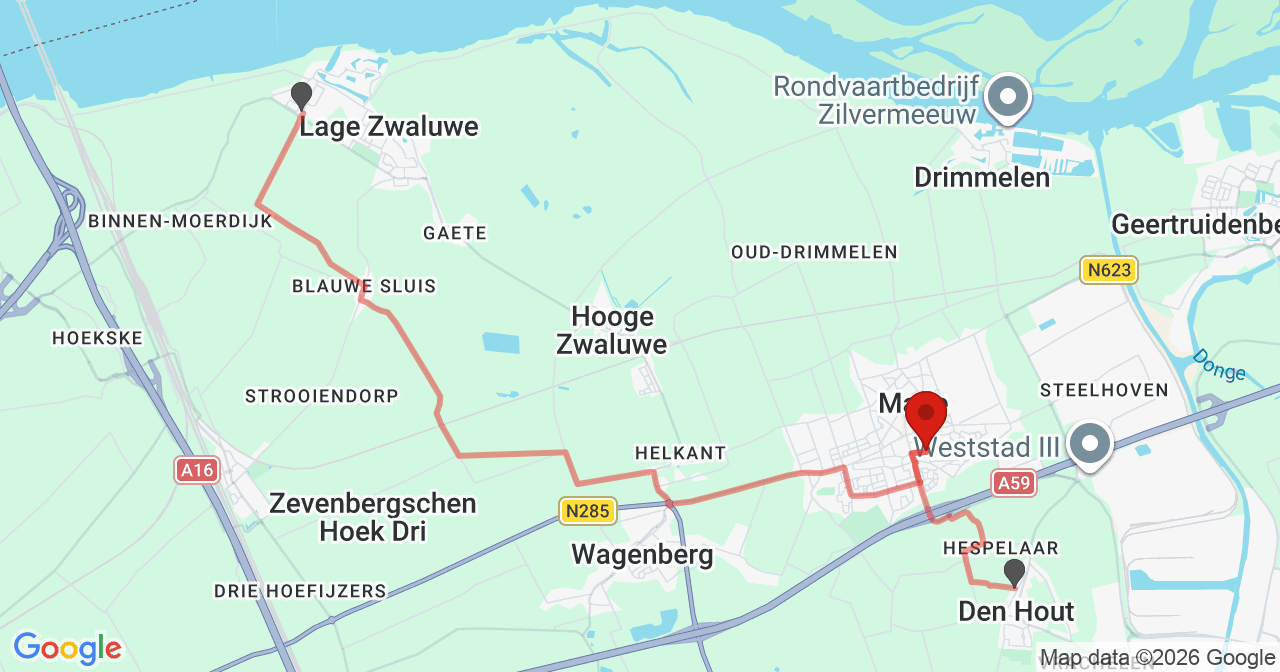 Kaart van het incident in Made met berekende routes vanaf gealarmeerde posten