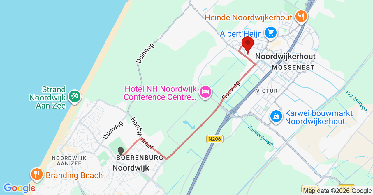 Kaart van het incident in Noordwijkerhout met berekende routes vanaf gealarmeerde posten