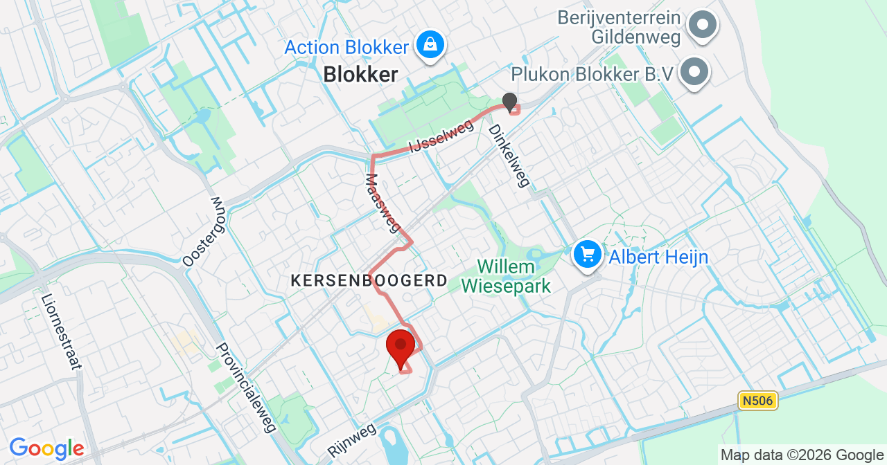 Kaart van het incident in Hoorn met berekende routes vanaf gealarmeerde posten