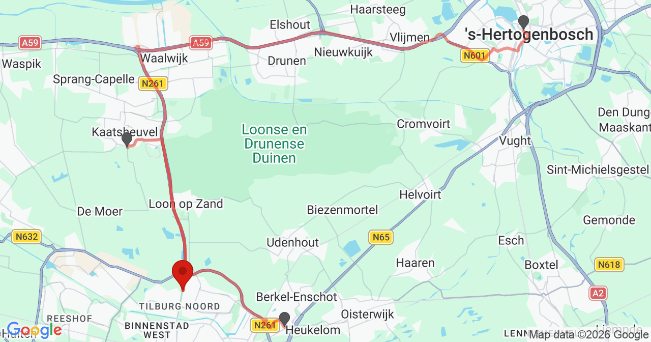 Kaart van het incident in Tilburg met berekende routes vanaf gealarmeerde posten