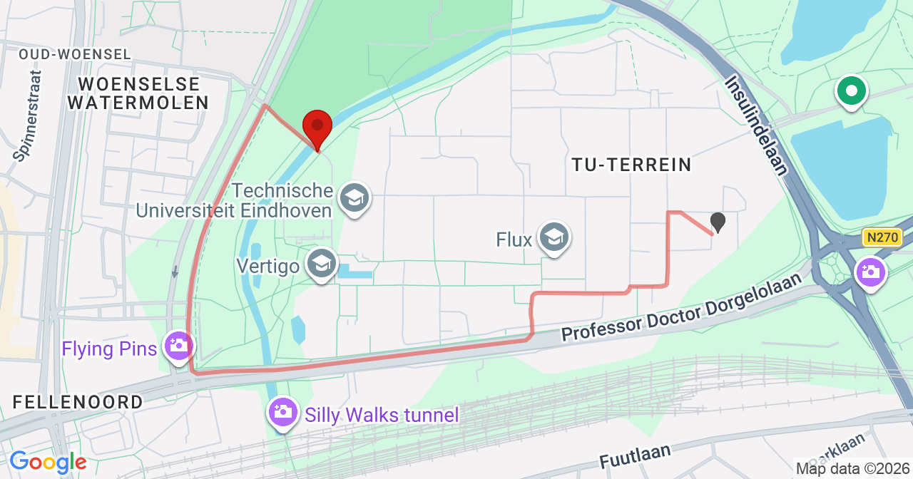 Kaart van het incident in Eindhoven met berekende routes vanaf gealarmeerde posten