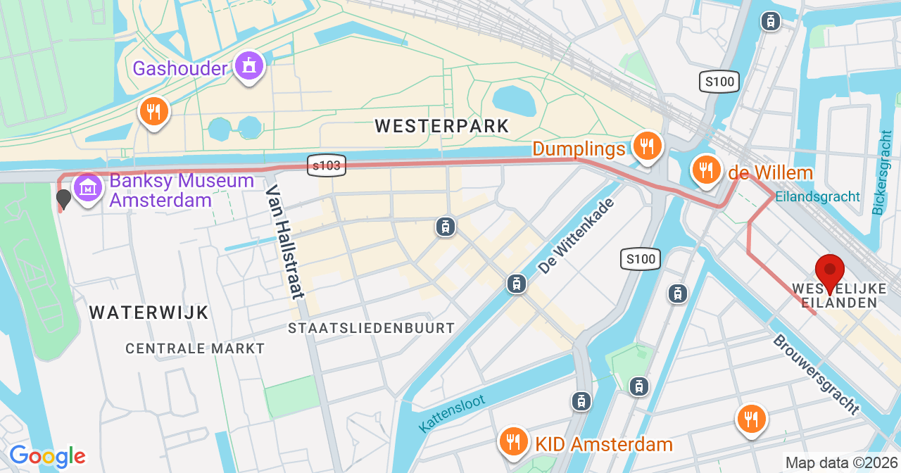 Kaart van het incident in Amsterdam met berekende routes vanaf gealarmeerde posten