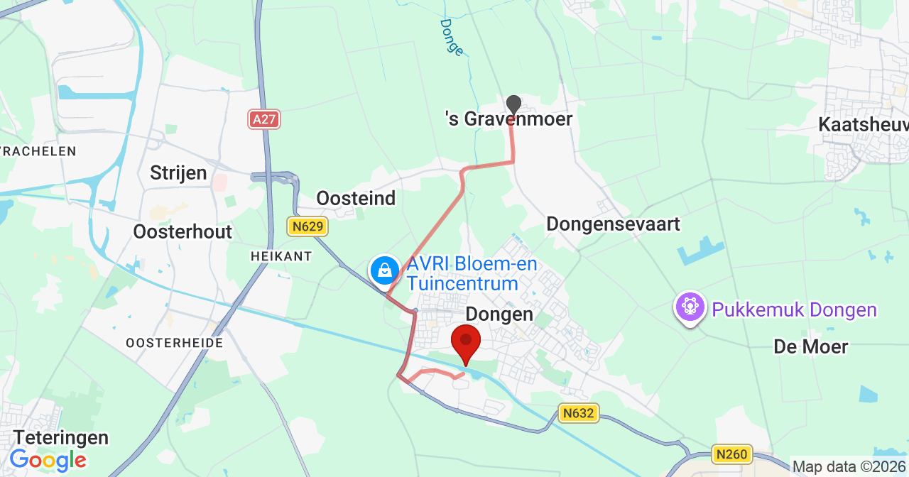 Kaart van het incident in Dongen met berekende routes vanaf gealarmeerde posten
