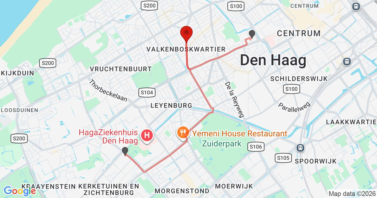 Kaart van het incident in 's-Gravenhage met de aanrijroutes van de gealarmeerde eenheden