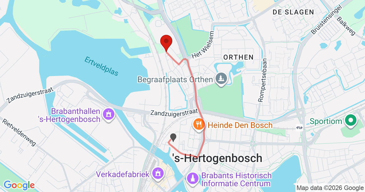 Kaart van het incident in 's-Hertogenbosch met berekende routes vanaf gealarmeerde posten