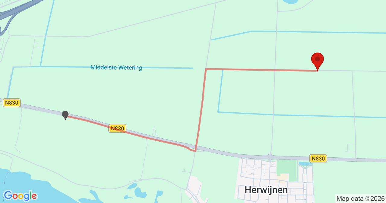 Kaart van het incident in Herwijnen met berekende routes vanaf gealarmeerde posten