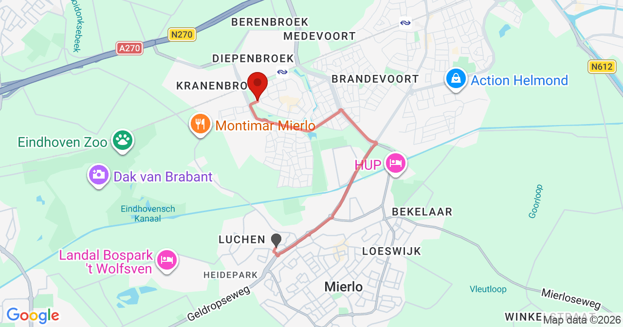 Kaart van het incident in Helmond met berekende routes vanaf gealarmeerde posten