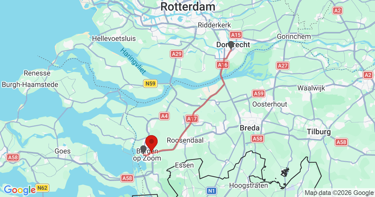 Kaart van het incident in Bergen op Zoom met berekende routes vanaf gealarmeerde posten