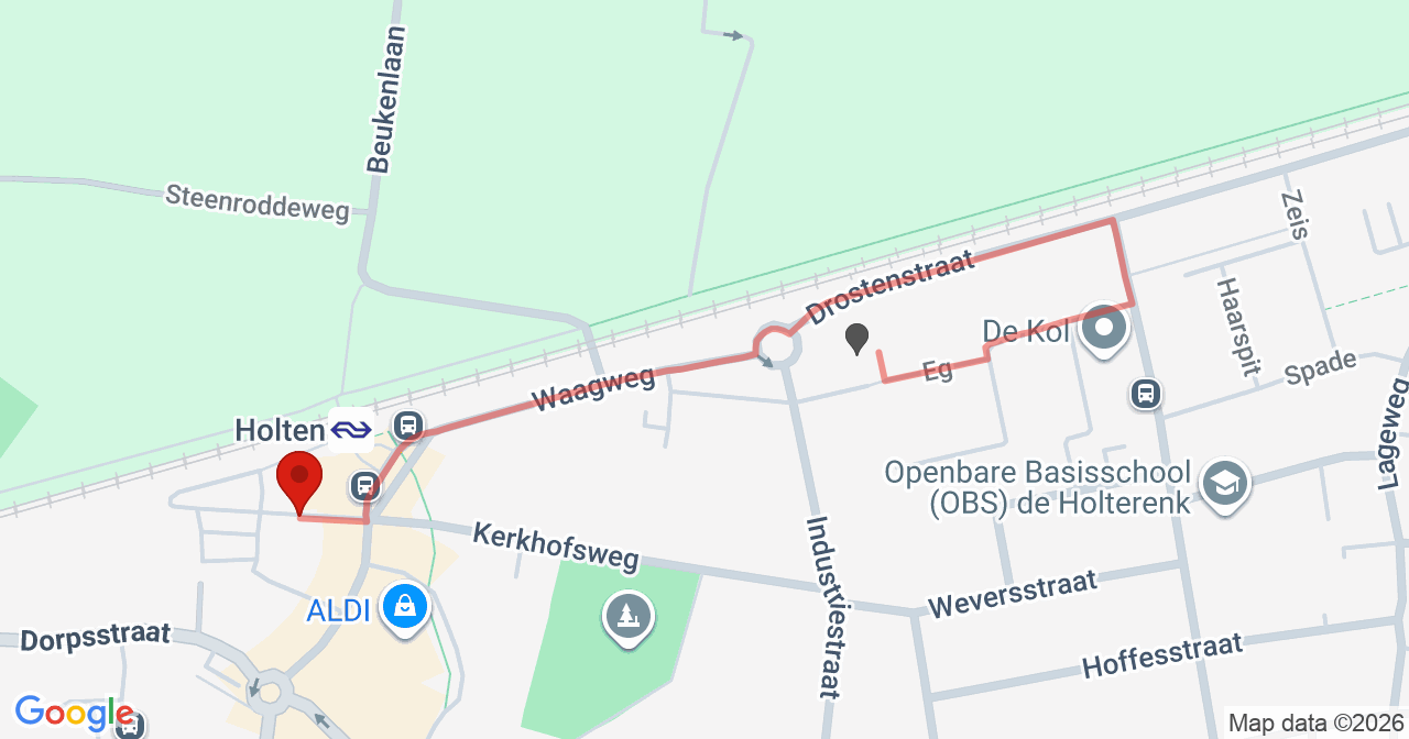 Kaart van het incident in Holten met berekende routes vanaf gealarmeerde posten