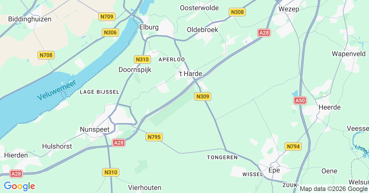 Kaart van het incident in 't Harde met berekende routes vanaf gealarmeerde posten