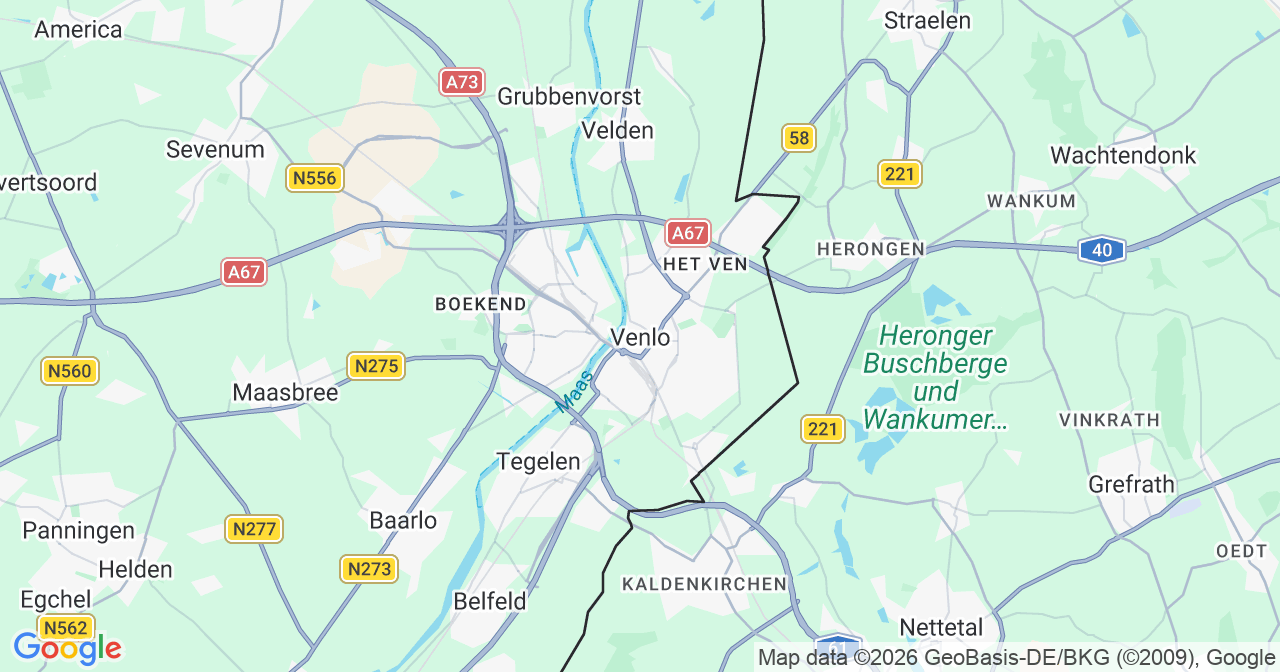 Kaart van het incident in Venlo met berekende routes vanaf gealarmeerde posten