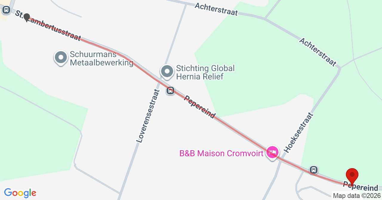 Kaart van het incident in Cromvoirt met berekende routes vanaf gealarmeerde posten