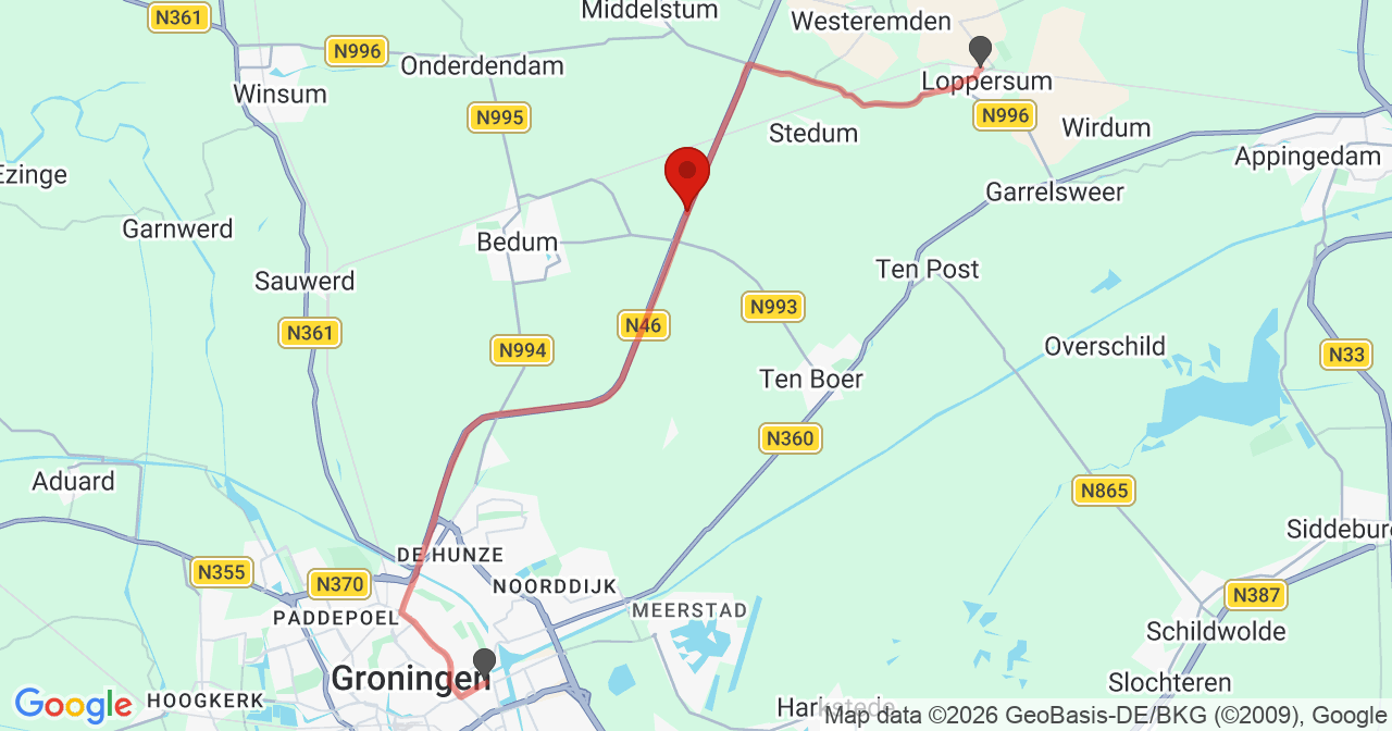 Kaart van het incident in Sint Annen met berekende routes vanaf gealarmeerde posten
