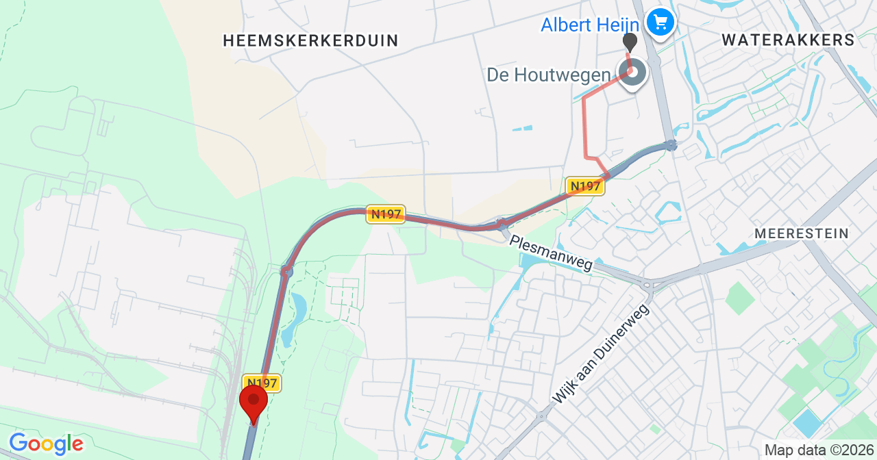 Kaart van het incident in Beverwijk met de aanrijroutes van de gealarmeerde eenheden