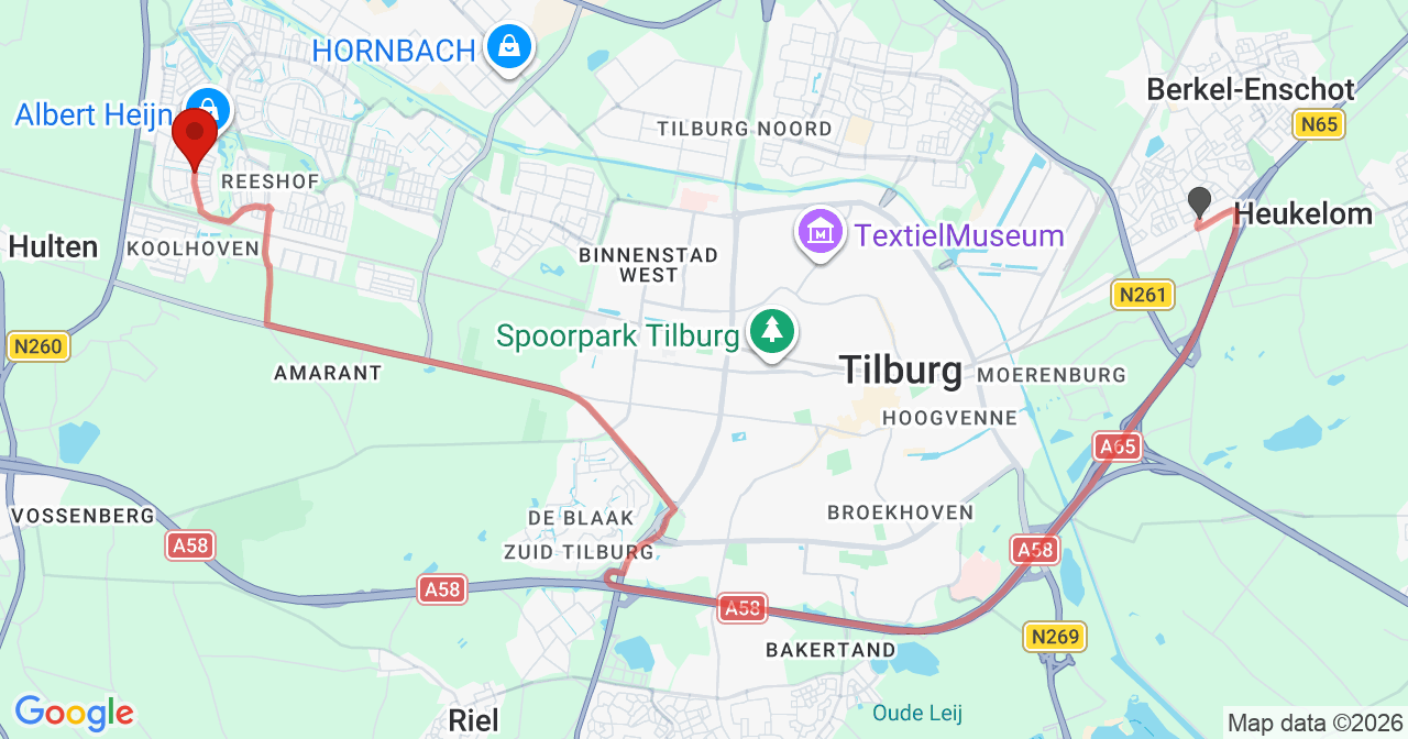 Kaart van het incident in Tilburg met berekende routes vanaf gealarmeerde posten