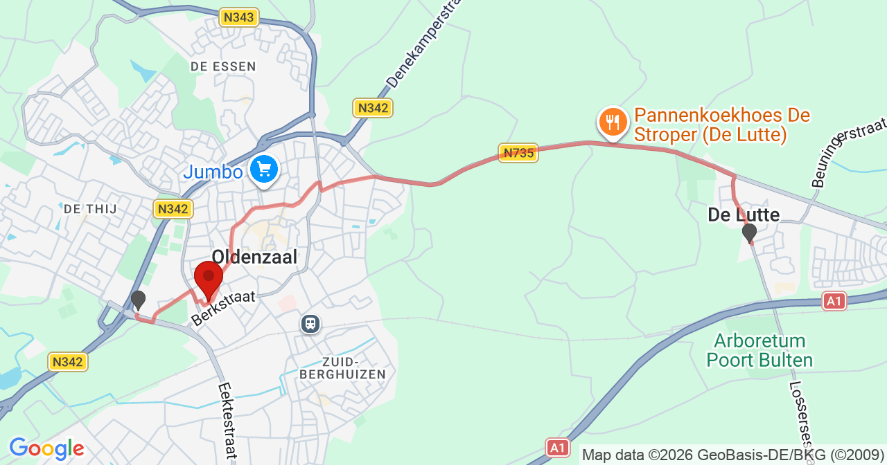 Kaart van het incident in Oldenzaal met berekende routes vanaf gealarmeerde posten