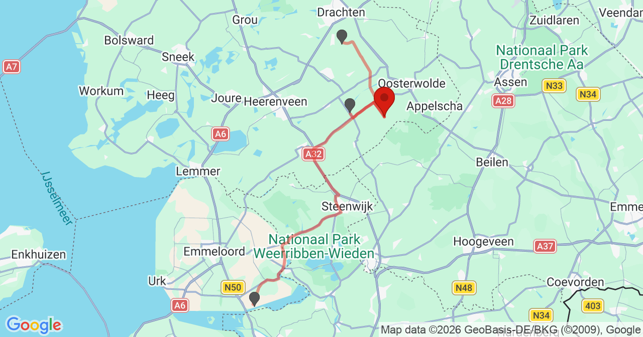 Kaart van het incident in Elsloo Fr met de aanrijroutes van de gealarmeerde eenheden