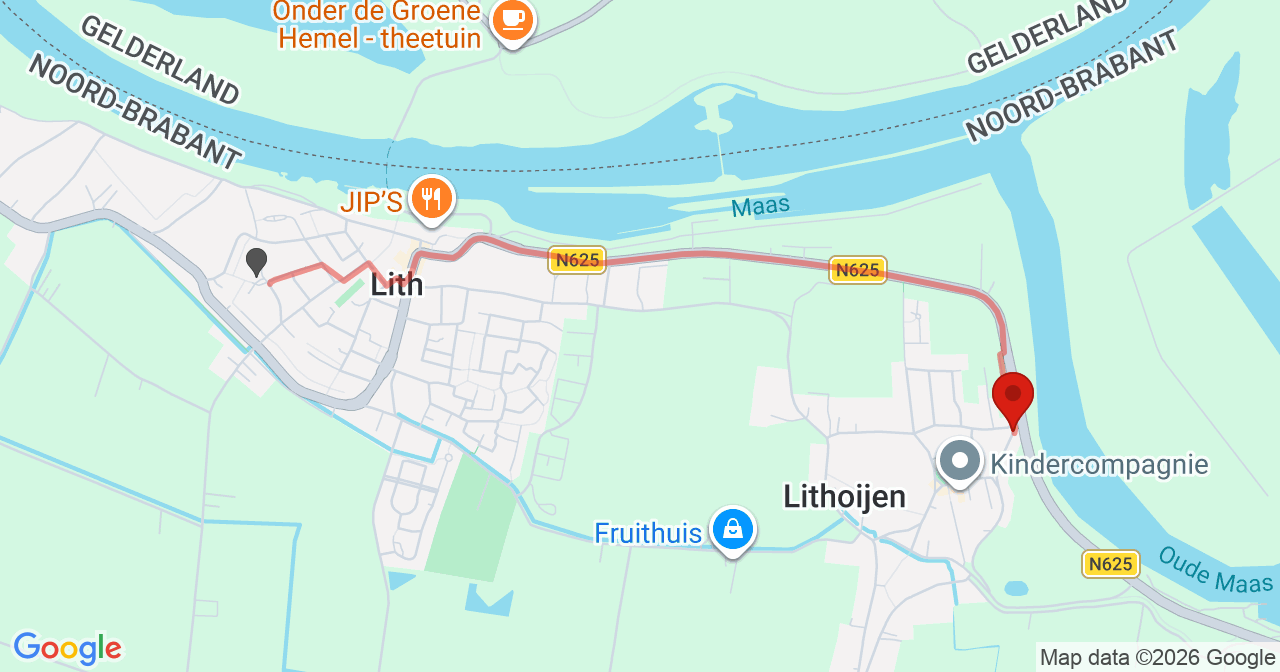 Kaart van het incident in Lithoijen met de aanrijroutes van de gealarmeerde eenheden