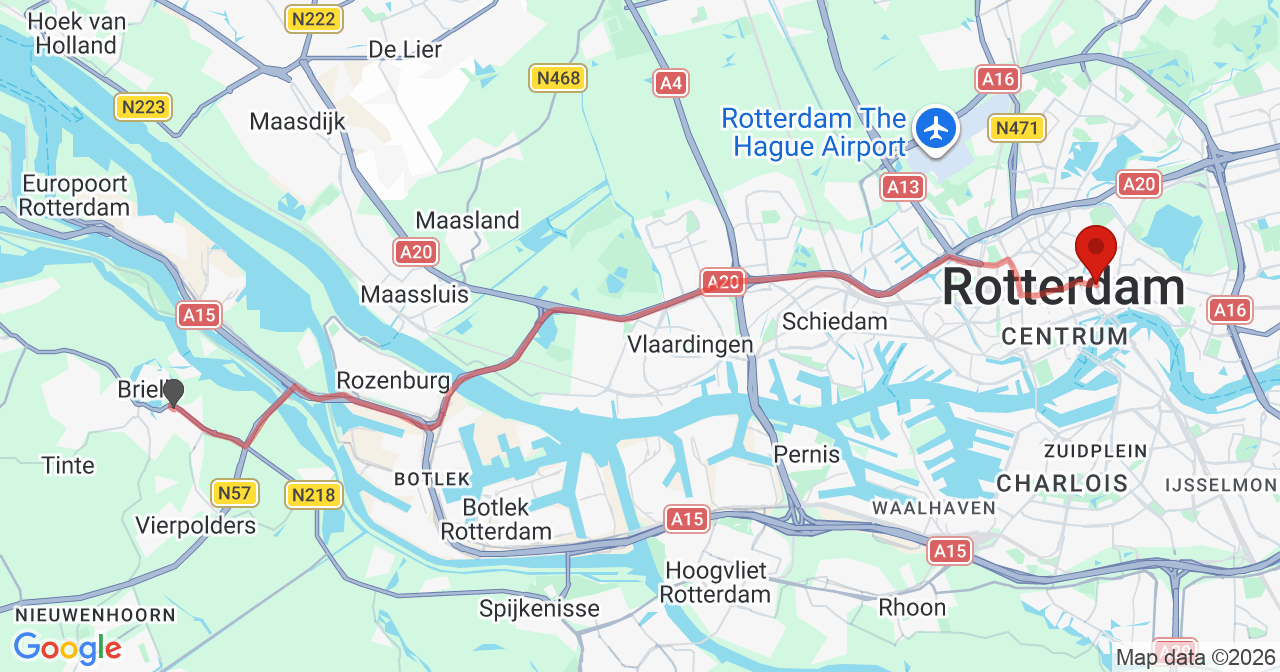 Kaart van het incident in Rotterdam met berekende routes vanaf gealarmeerde posten