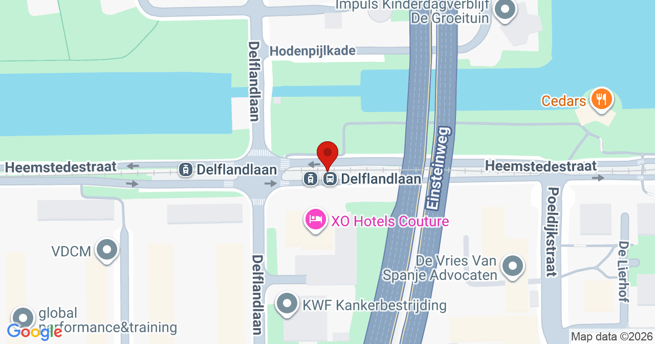 Kaart van het incident in Amsterdam met berekende routes vanaf gealarmeerde posten