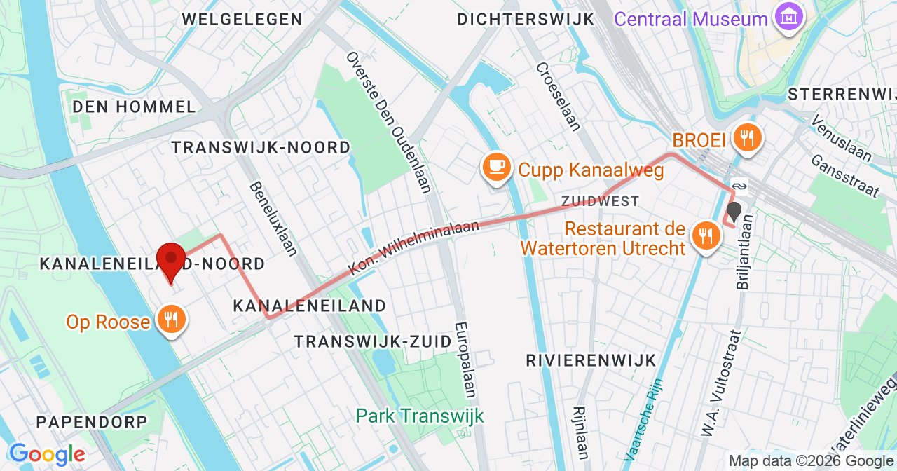 Kaart van het incident in Utrecht met berekende routes vanaf gealarmeerde posten