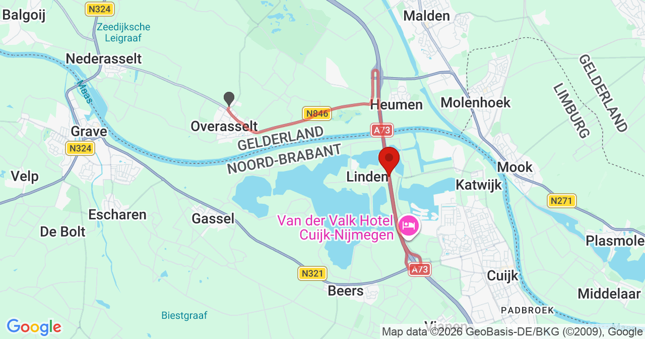 Kaart van het incident in Linden met de aanrijroutes van de gealarmeerde eenheden