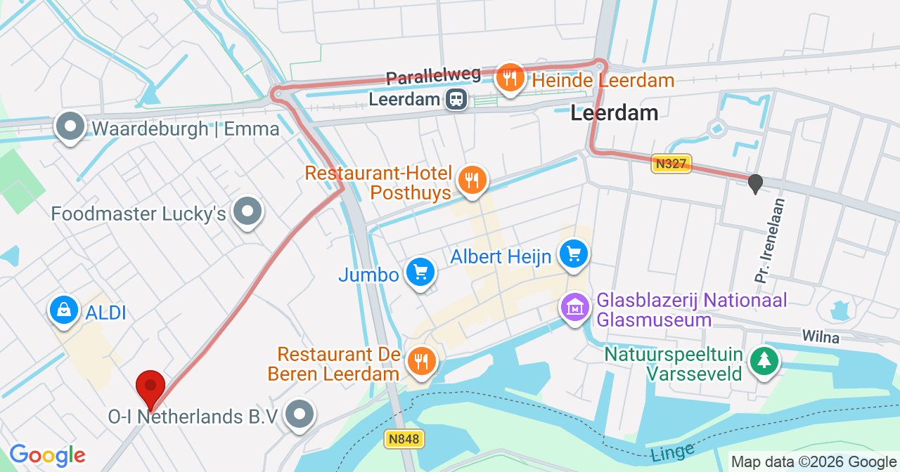 Kaart van het incident in Leerdam met berekende routes vanaf gealarmeerde posten