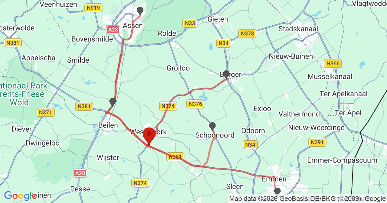 Kaart van het incident in Eursinge met de aanrijroutes van de gealarmeerde eenheden