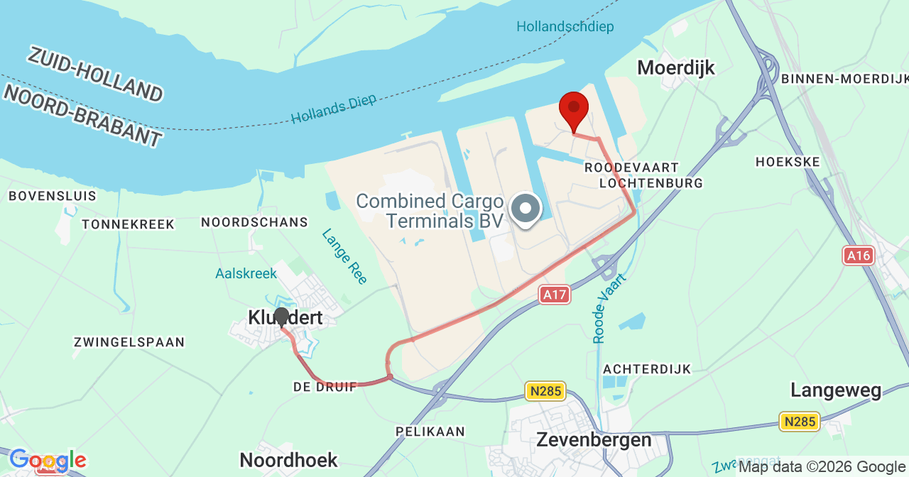 Kaart van het incident in Moerdijk met de aanrijroutes van de gealarmeerde eenheden