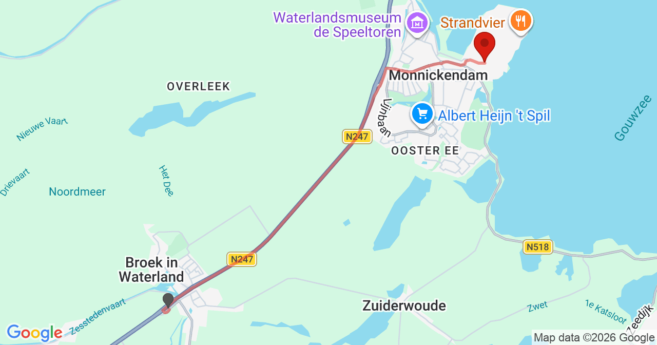 Kaart van het incident in Monnickendam met berekende routes vanaf gealarmeerde posten