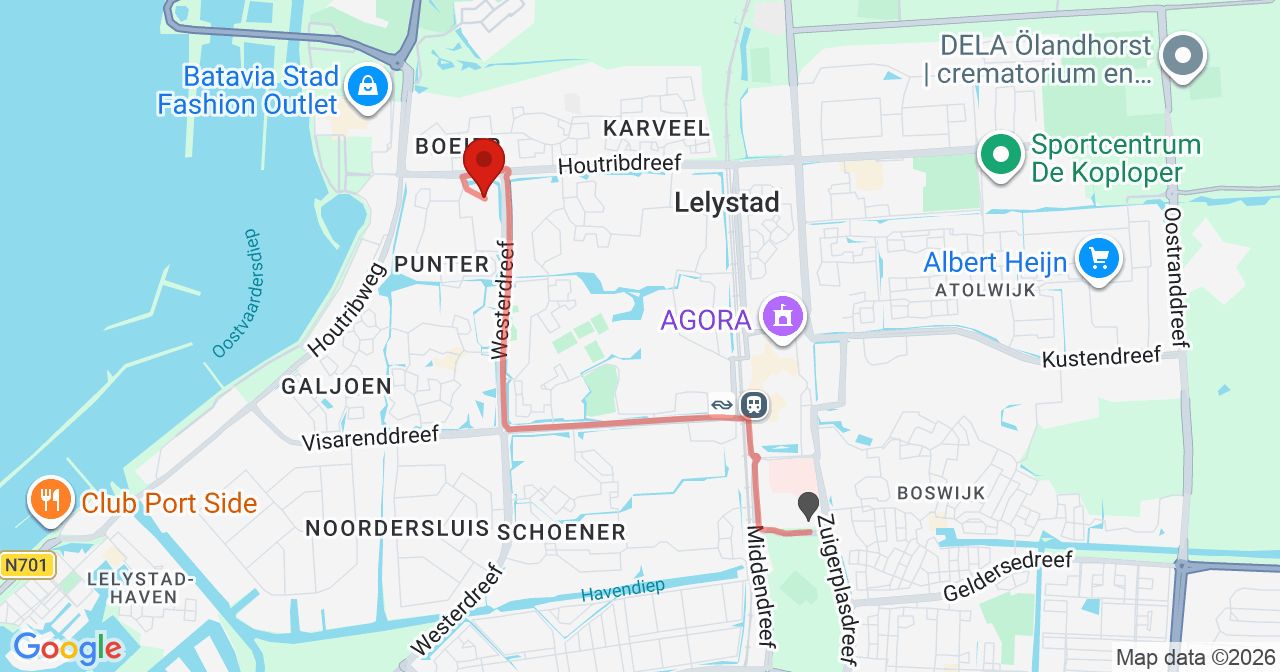 Kaart van het incident in Lelystad met berekende routes vanaf gealarmeerde posten