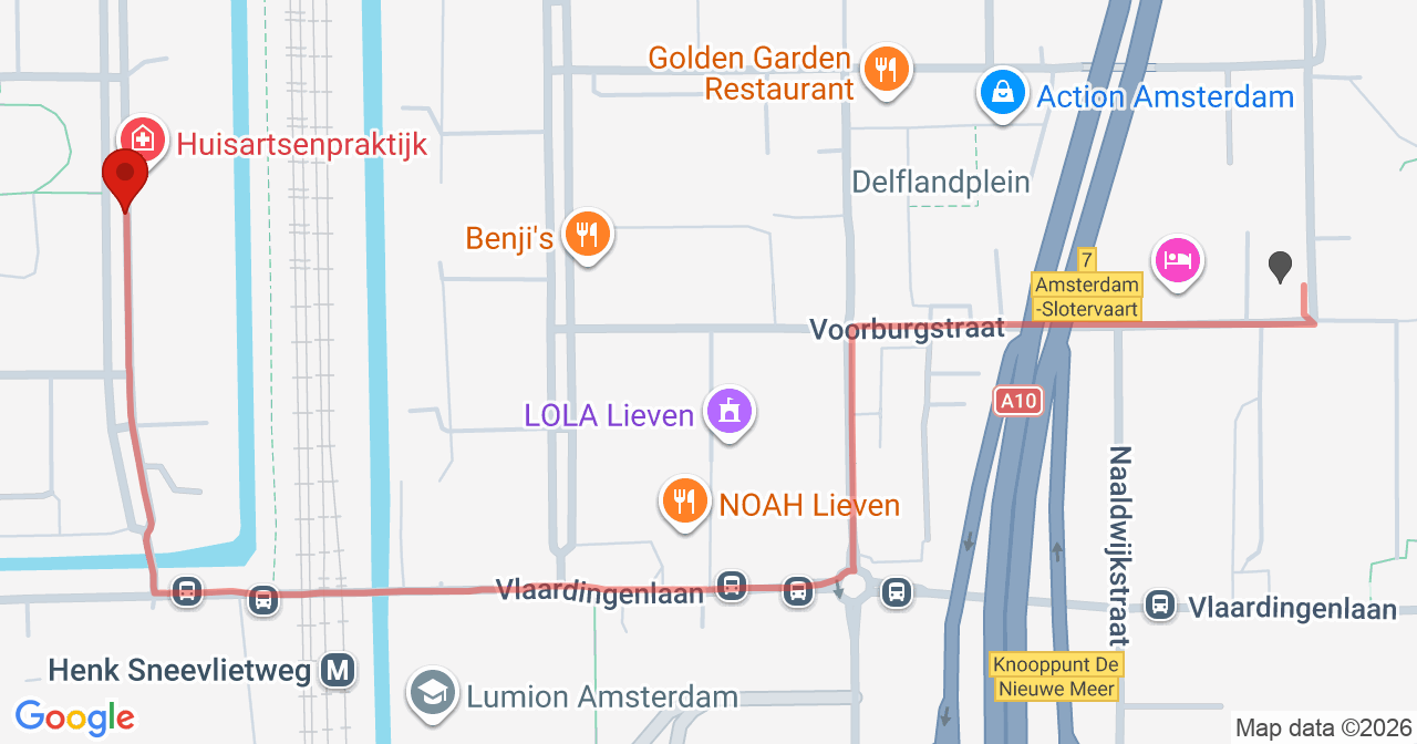 Kaart van het incident in Amsterdam met de aanrijroutes van de gealarmeerde eenheden