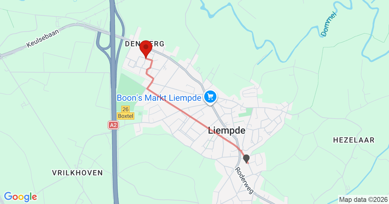 Kaart van het incident in Liempde met berekende routes vanaf gealarmeerde posten