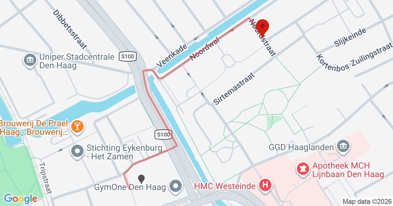 Kaart van het incident in 's-Gravenhage met berekende routes vanaf gealarmeerde posten