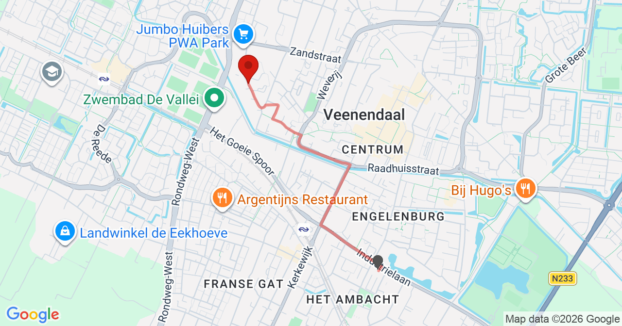 Kaart van het incident in Veenendaal met berekende routes vanaf gealarmeerde posten