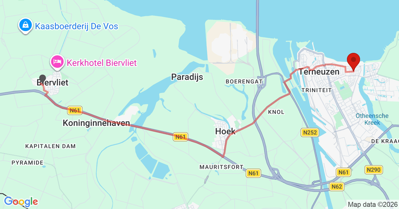 Kaart van het incident in Terneuzen met berekende routes vanaf gealarmeerde posten
