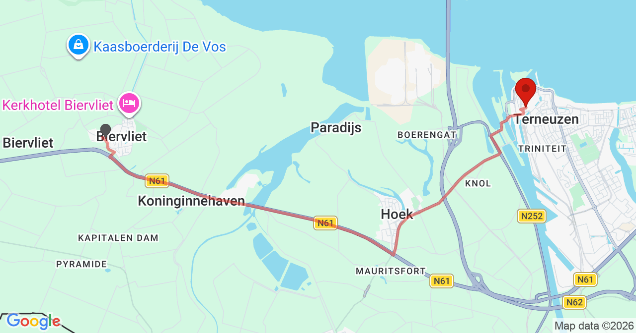 Kaart van het incident in Terneuzen met berekende routes vanaf gealarmeerde posten