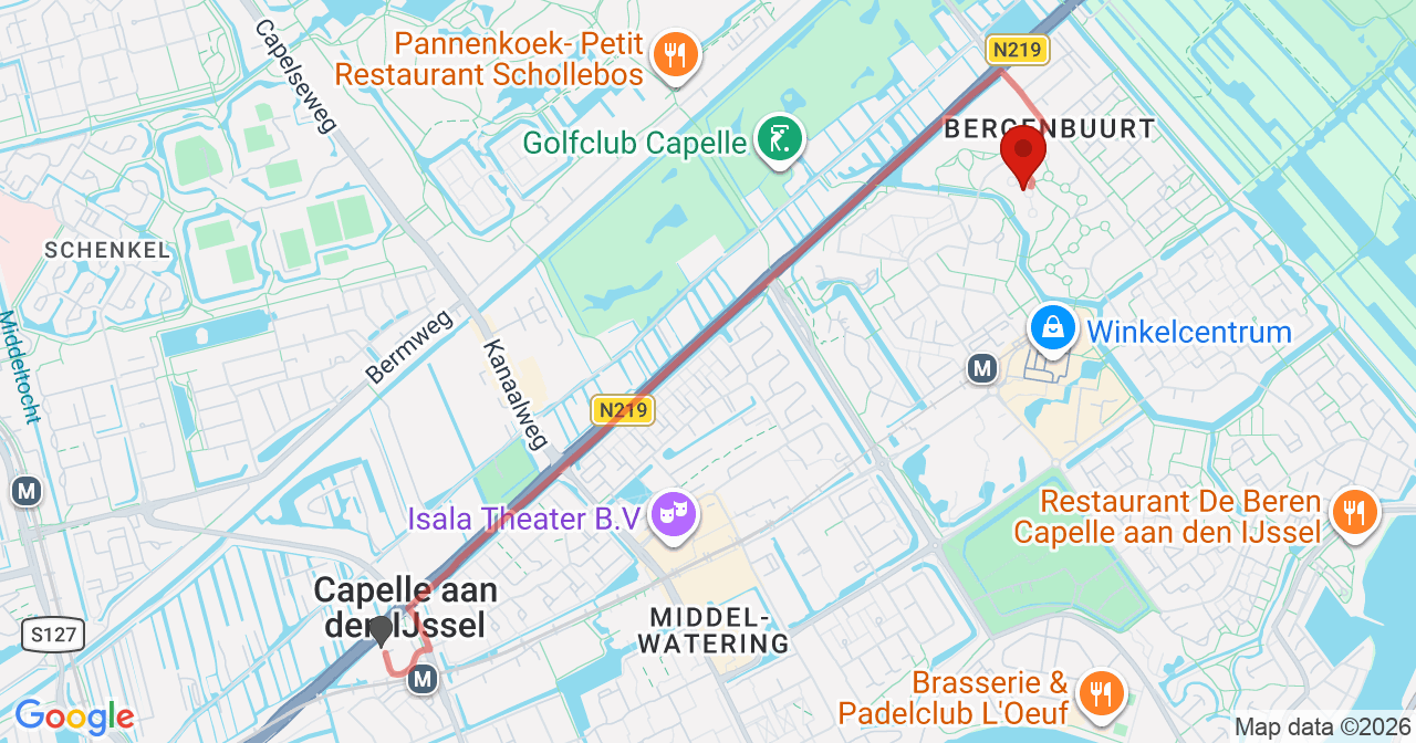 Kaart van het incident in Capelle aan den IJssel met de aanrijroutes van de gealarmeerde eenheden