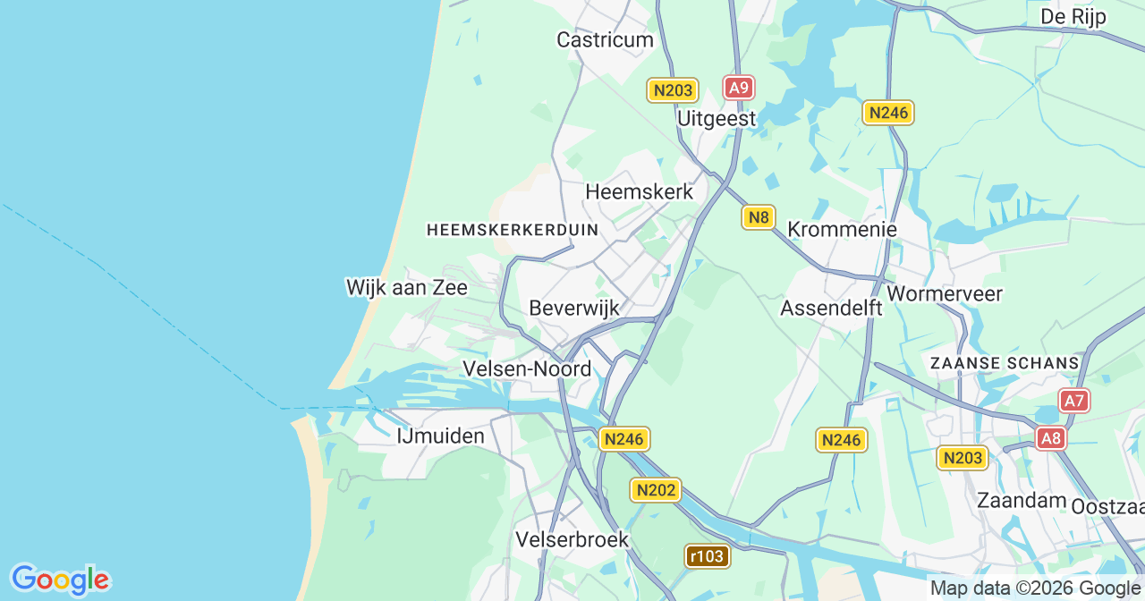 Kaart van het incident in Beverwijk met berekende routes vanaf gealarmeerde posten