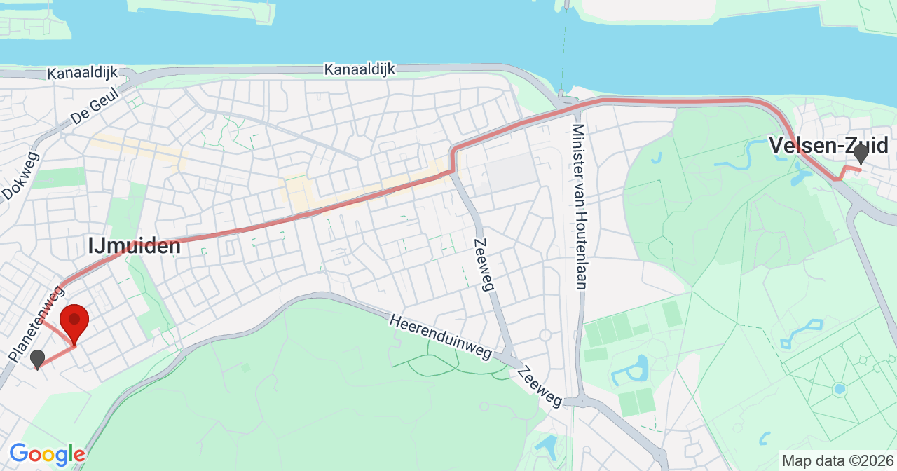 Kaart van het incident in IJmuiden met berekende routes vanaf gealarmeerde posten