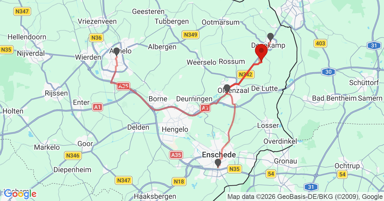Kaart van het incident in Beuningen met berekende routes vanaf gealarmeerde posten