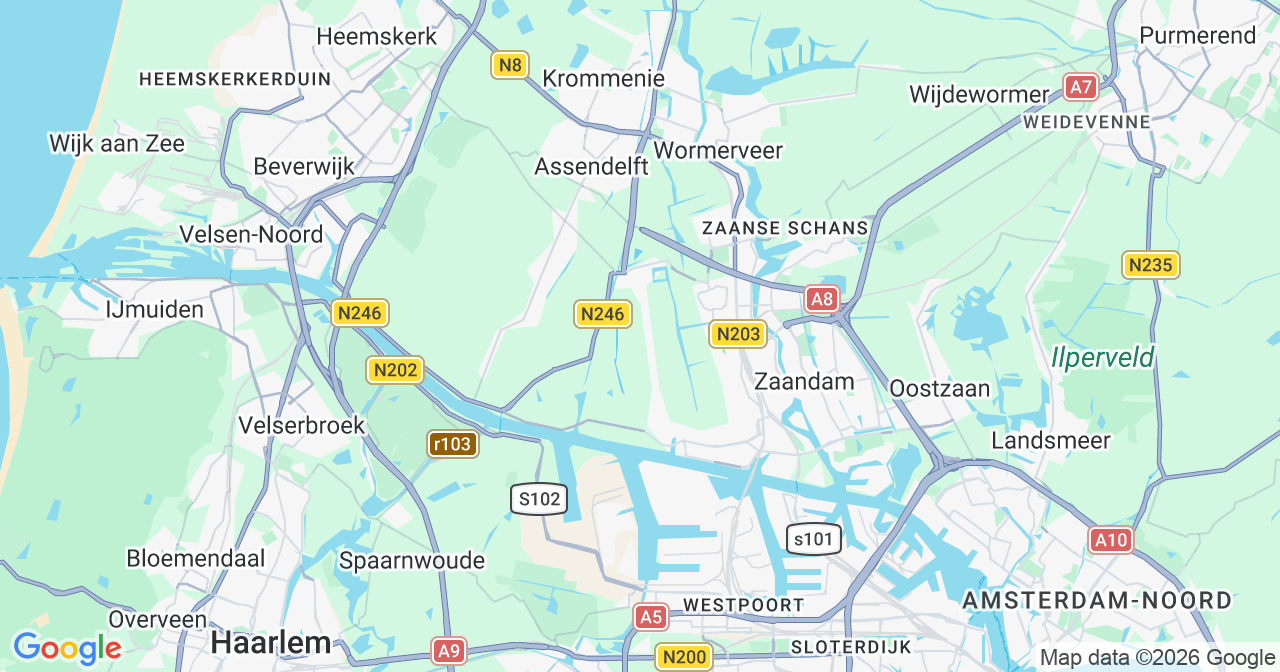 Kaart van het incident in Westzaan met berekende routes vanaf gealarmeerde posten