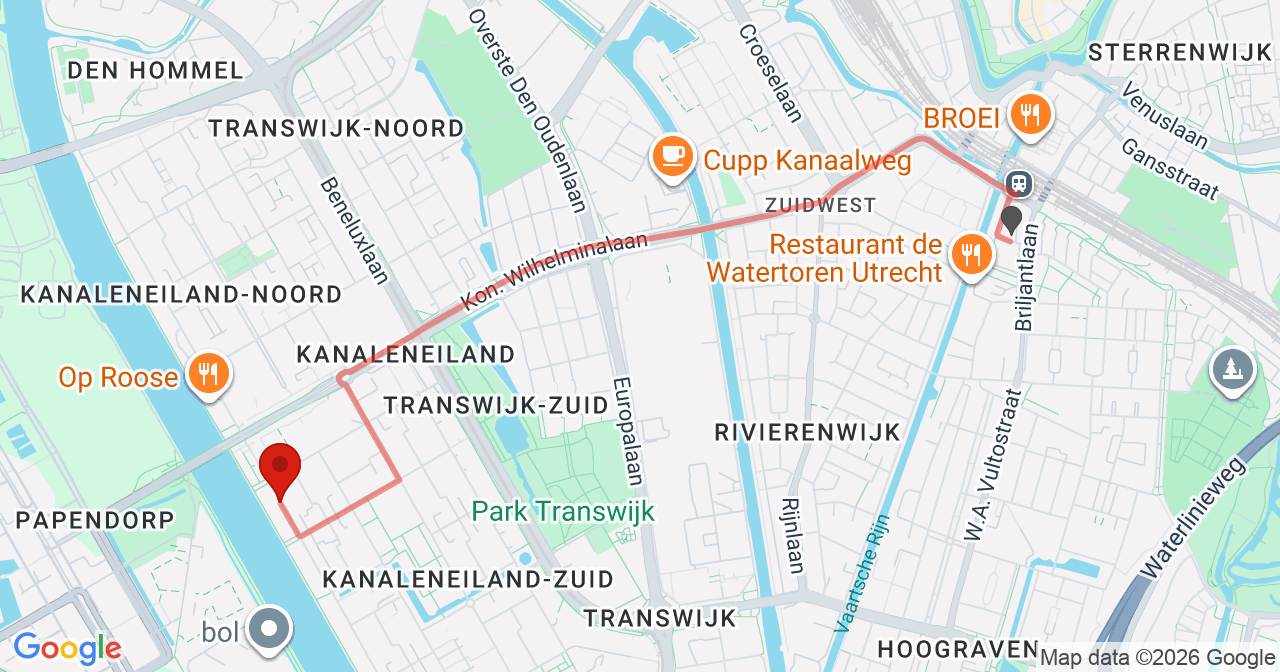 Kaart van het incident in Utrecht met de aanrijroutes van de gealarmeerde eenheden