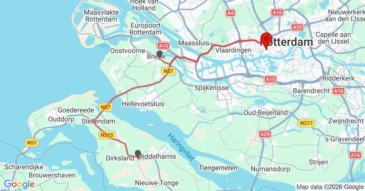 Kaart van het incident in Rotterdam met berekende routes vanaf gealarmeerde posten