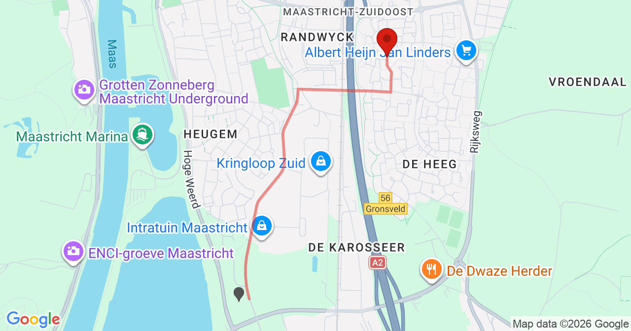 Kaart van het incident in Maastricht met berekende routes vanaf gealarmeerde posten
